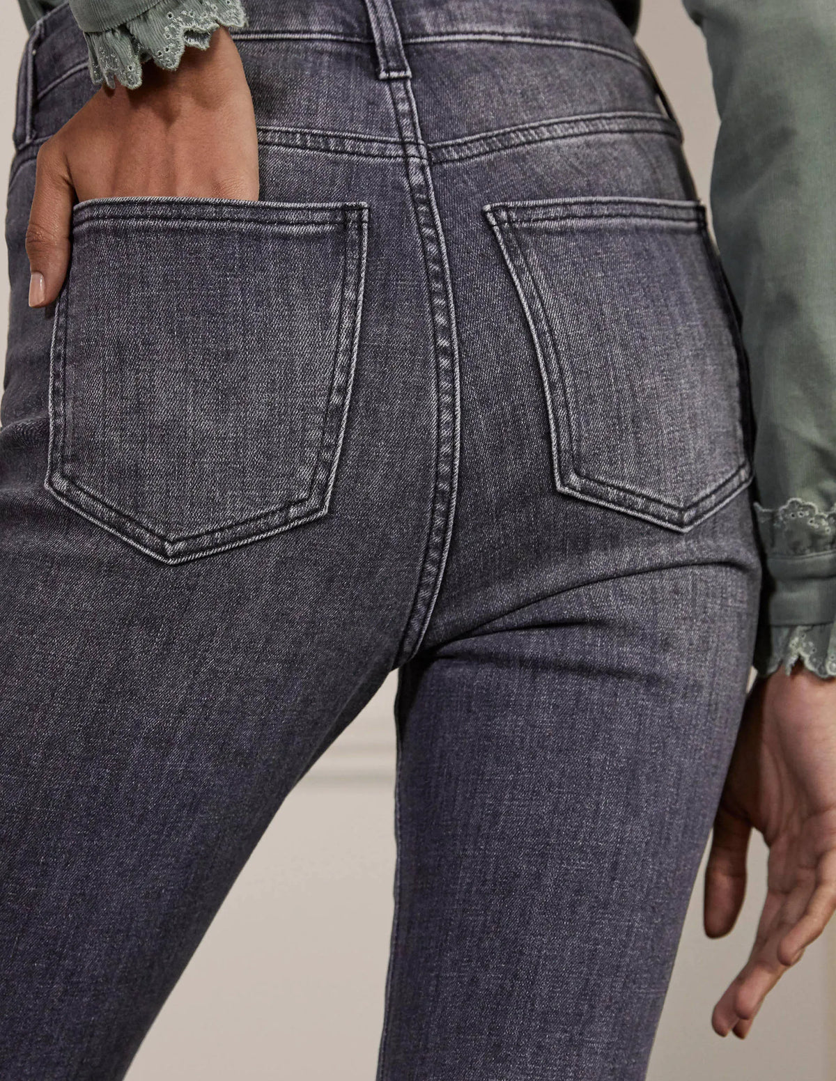 Button Fly Skinny Jeans-Authentic Grey