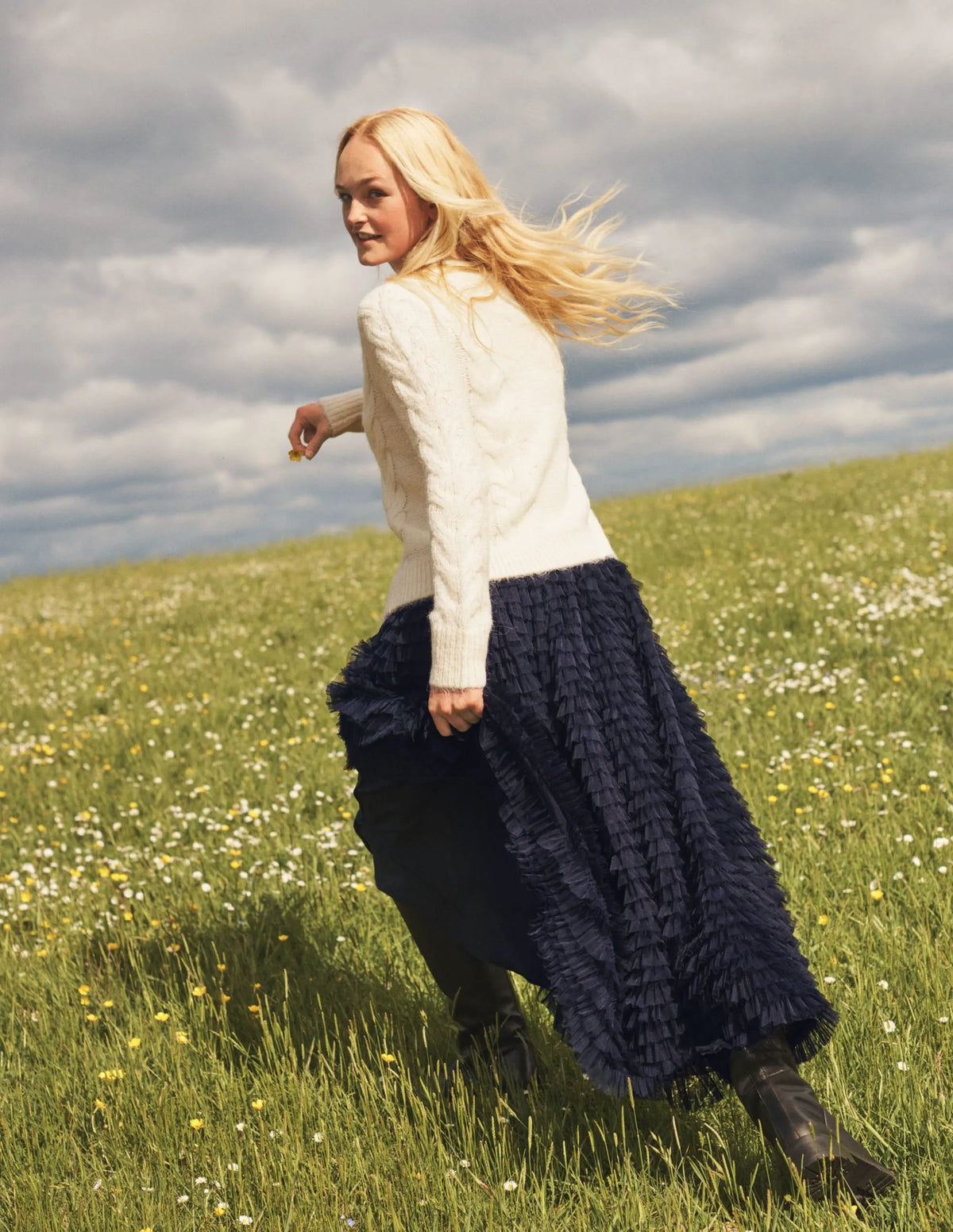 Tulle Midi Skirt-Navy