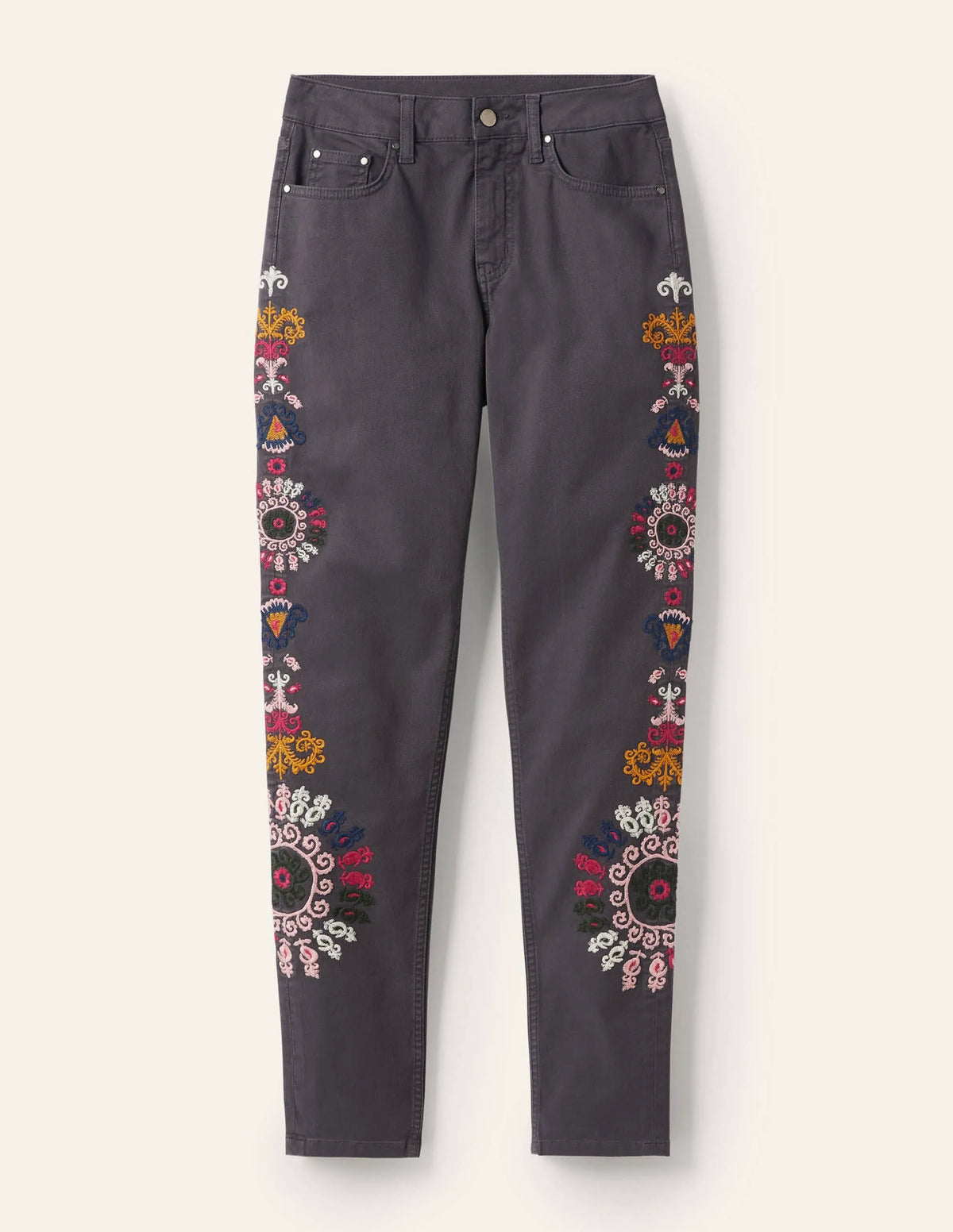 Girlfriend Jeans-Asphalt Embroidered