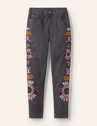Girlfriend Jeans-Asphalt Embroidered