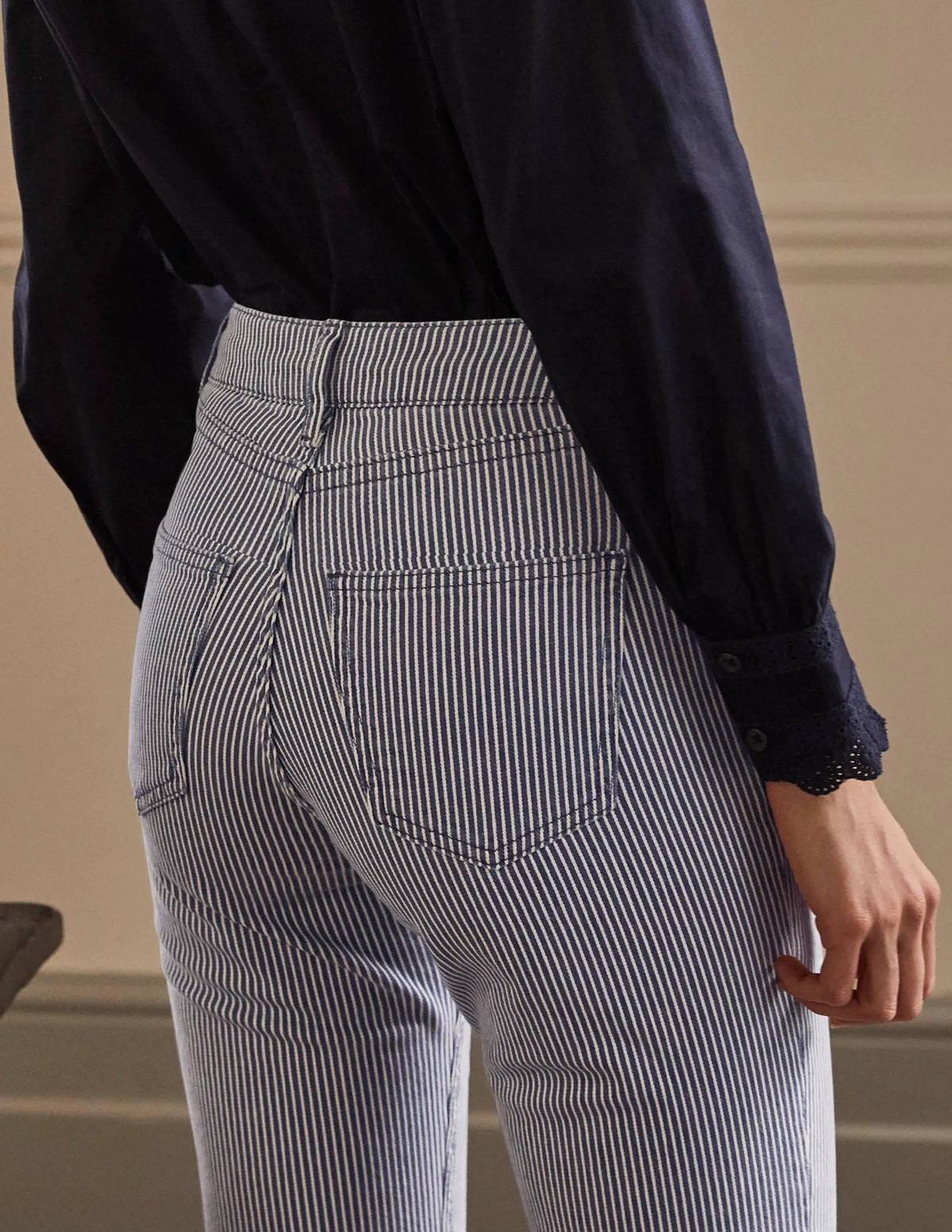 Slim Straight Ankle Skimmers-Ivory and Navy Ticking Stripe