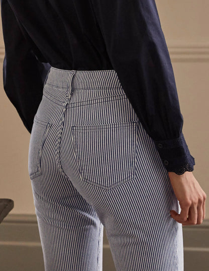 Slim Straight Ankle Skimmers-Ivory and Navy Ticking Stripe