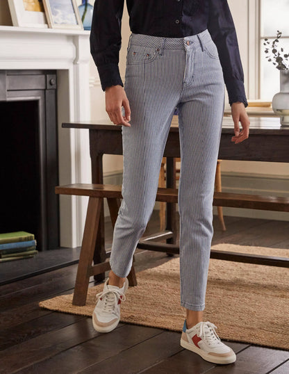 Slim Straight Ankle Skimmers-Ivory and Navy Ticking Stripe