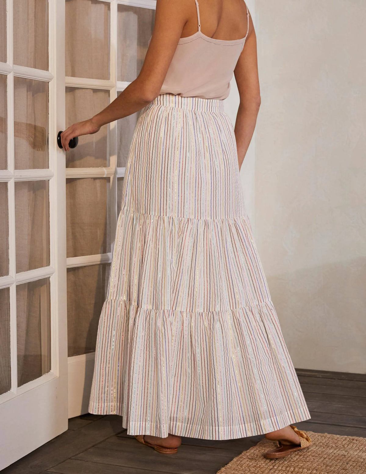 Lorna Tiered Maxi Skirt-Multi Lurex Woven Stripe