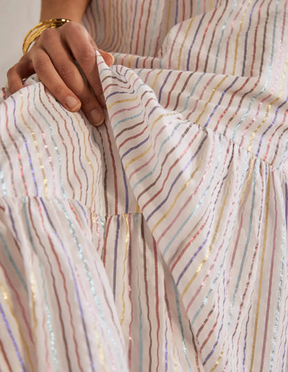 Lorna Tiered Maxi Skirt-Multi Lurex Woven Stripe