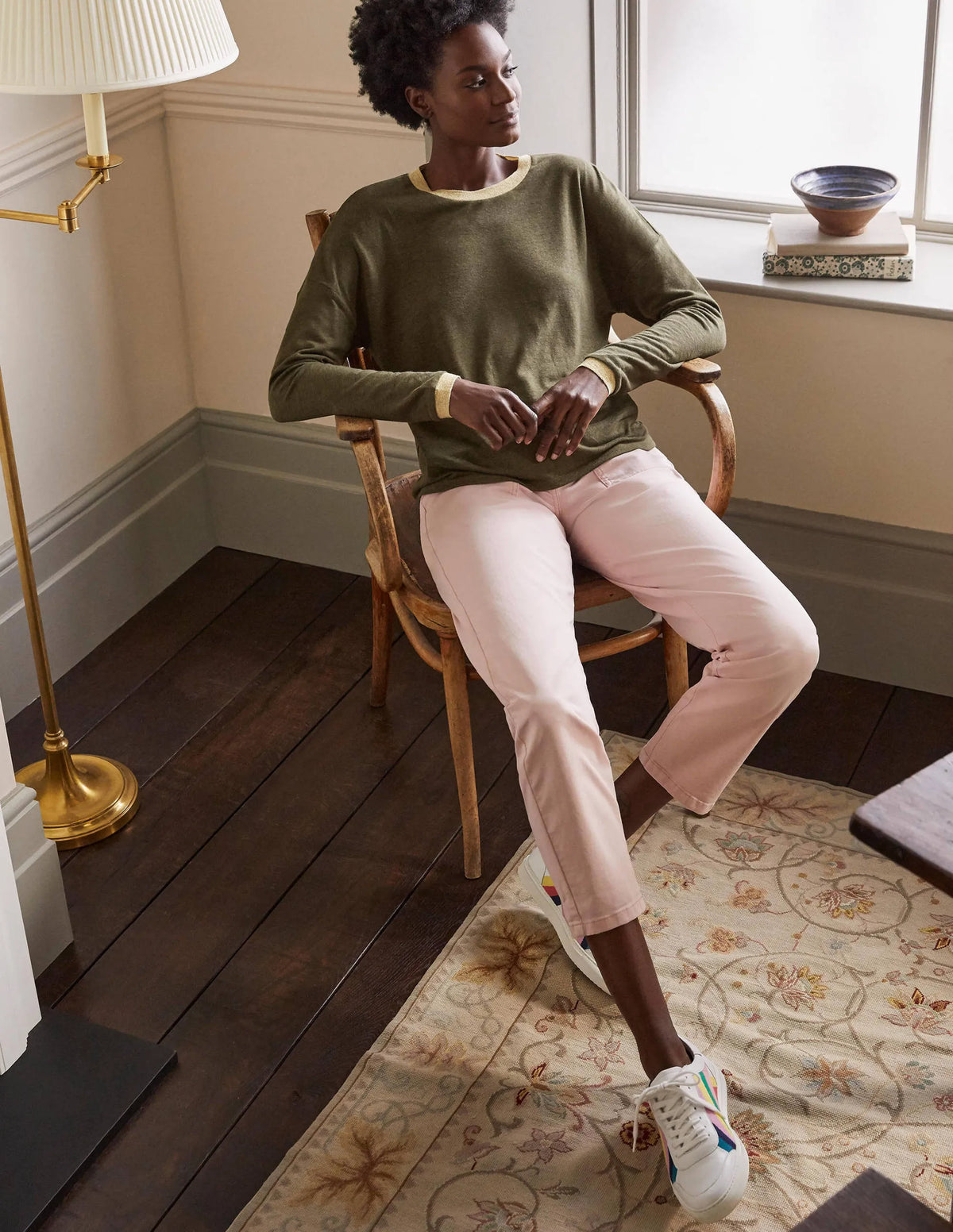 Linen Sparkle Long Sleeve Tee-Classic Khaki