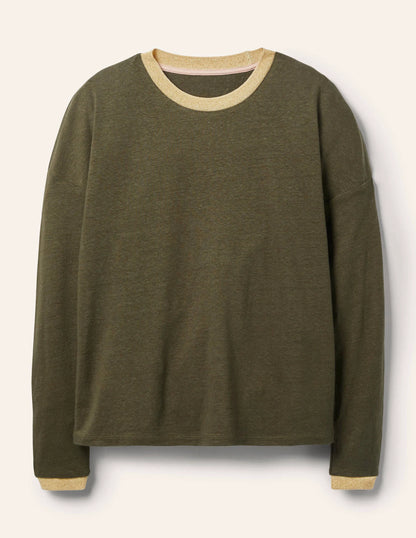 Linen Sparkle Long Sleeve Tee-Classic Khaki