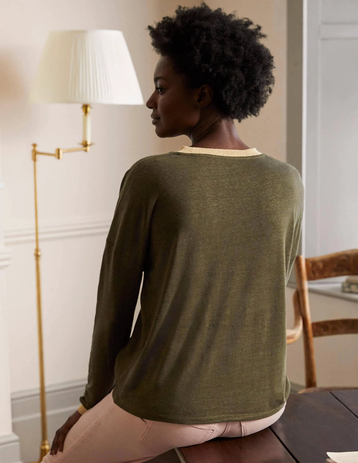 Linen Sparkle Long Sleeve Tee-Classic Khaki