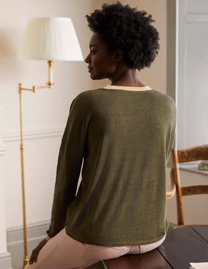 Linen Sparkle Long Sleeve Tee-Classic Khaki
