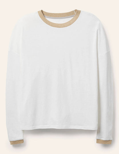 Linen Sparkle Long Sleeve Tee-White