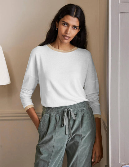 Linen Sparkle Long Sleeve Tee-White