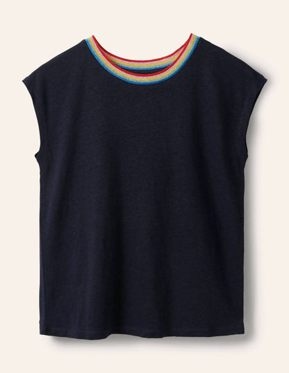 Linen Sparkle Short Sleeve Tee-Navy
