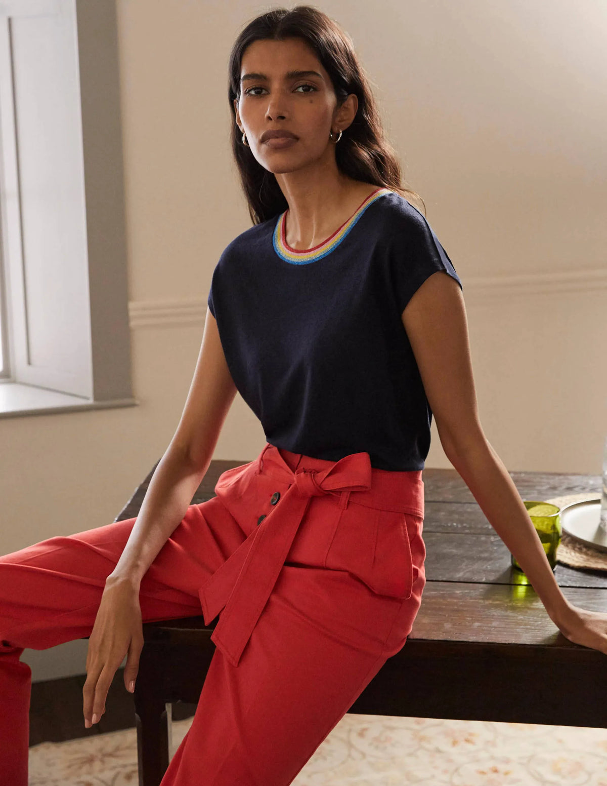 Linen Sparkle Short Sleeve Tee-Navy