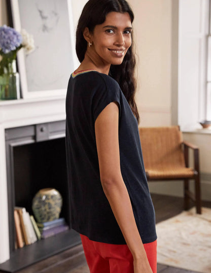 Linen Sparkle Short Sleeve Tee-Navy
