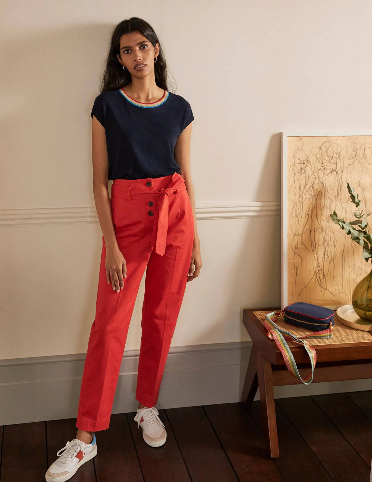 Linen Sparkle Short Sleeve Tee-Navy