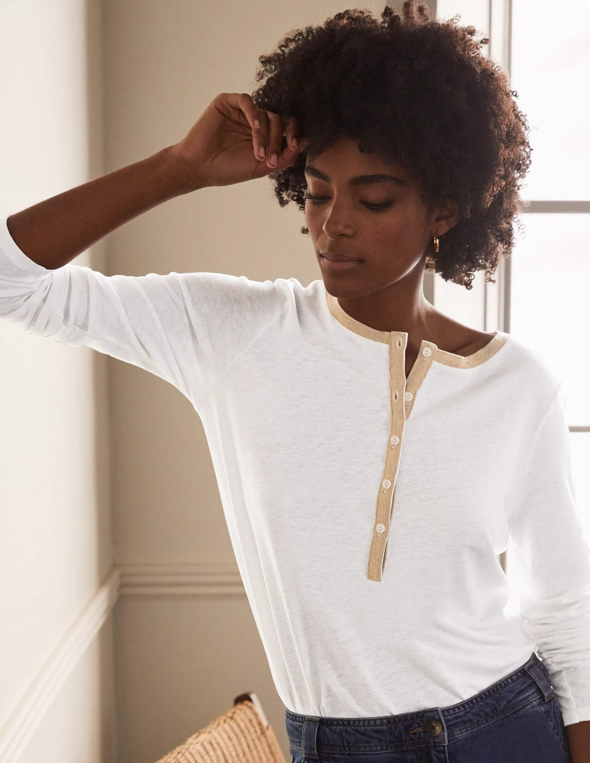 Linen Sparkle Henley Tee-White