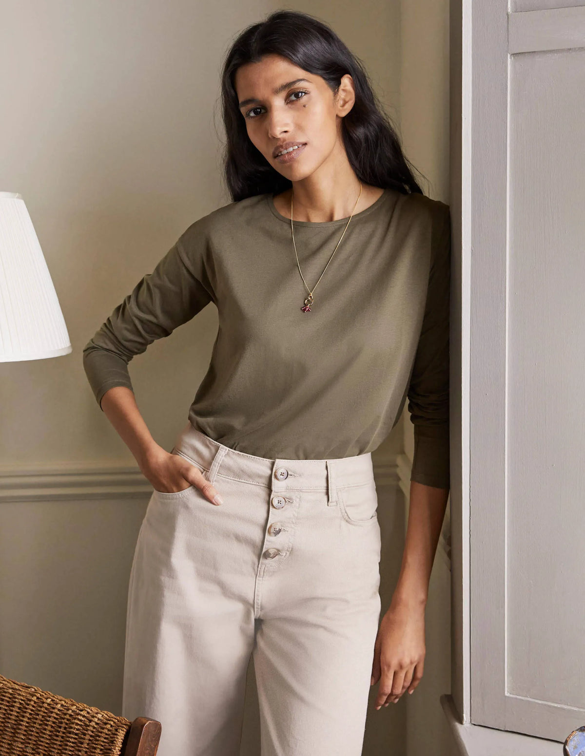 Supersoft Dropped Shoulder Top-Classic Khaki