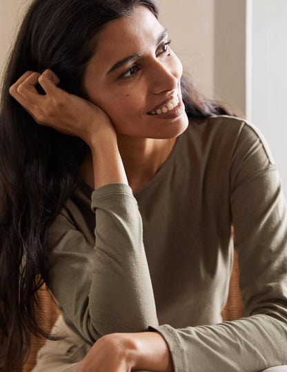 Supersoft Dropped Shoulder Top-Classic Khaki