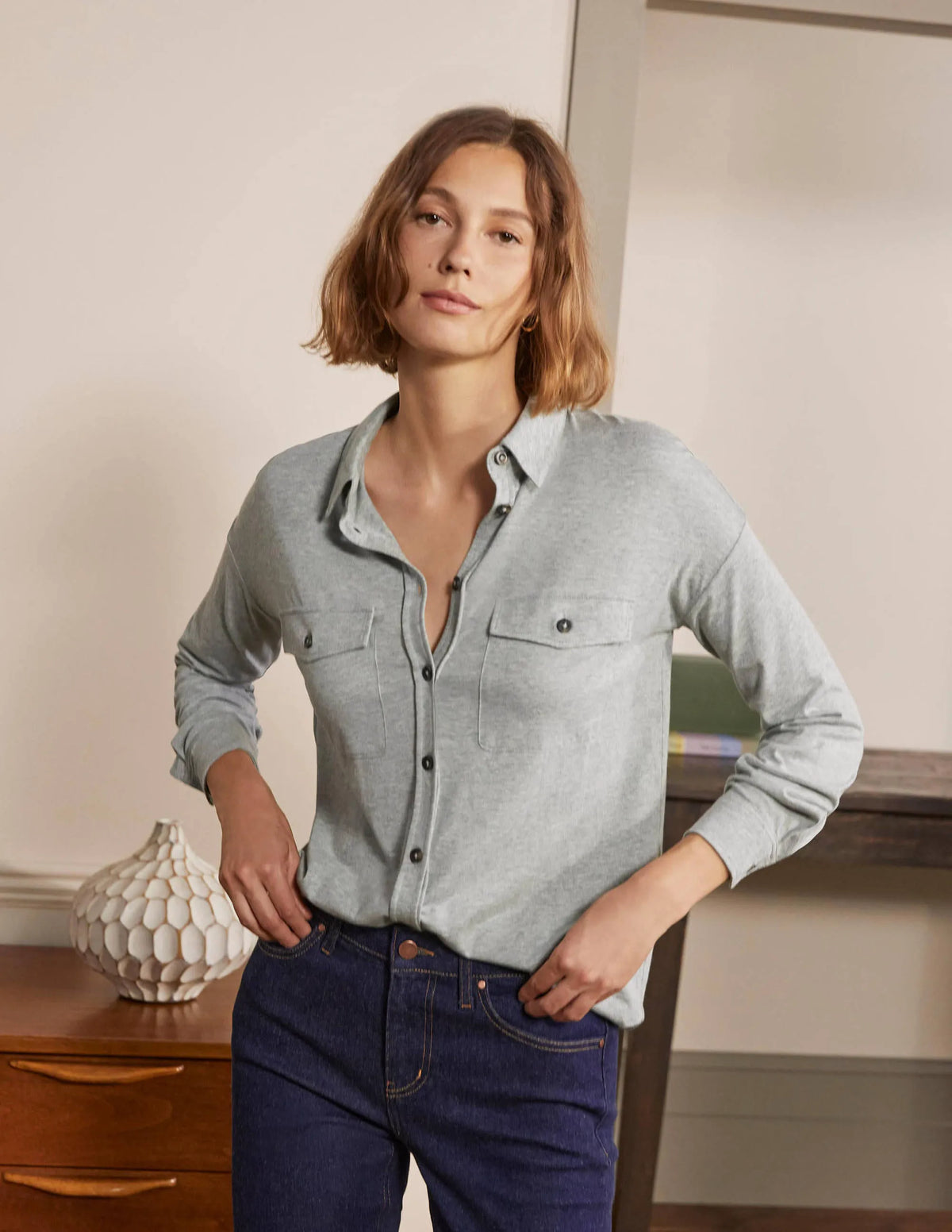 Relaxed Jersey Shirt-Grey Marl