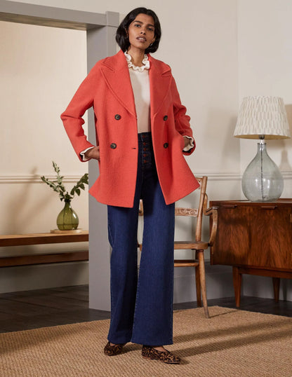 Textured Wool Car Coat-Cherry Red