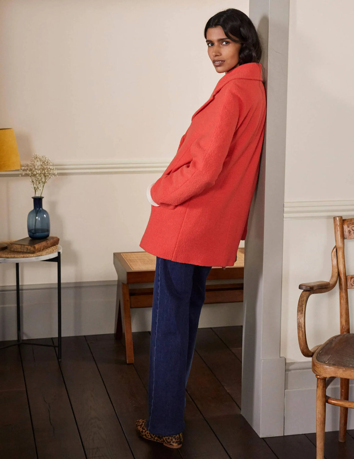 Textured Wool Car Coat-Cherry Red
