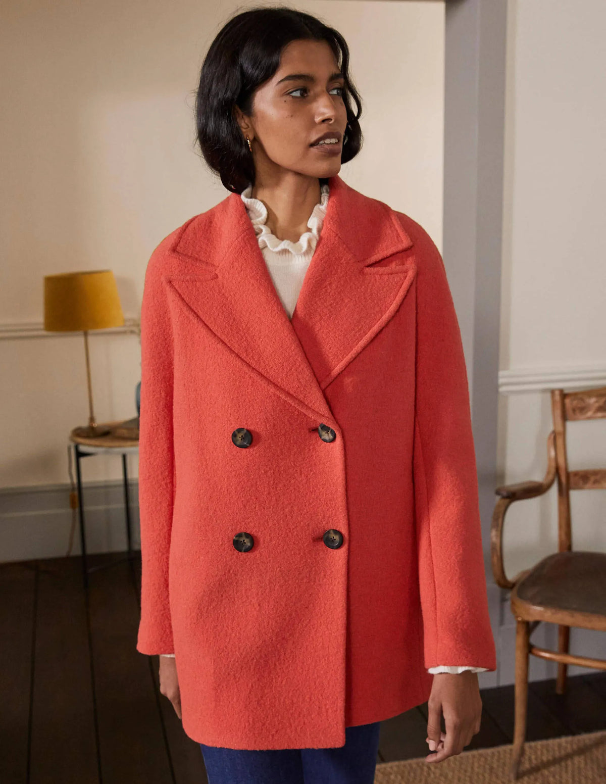 Textured Wool Car Coat-Cherry Red