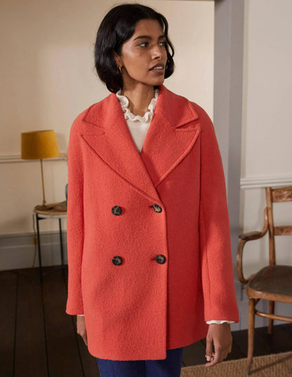 Textured Wool Car Coat-Cherry Red
