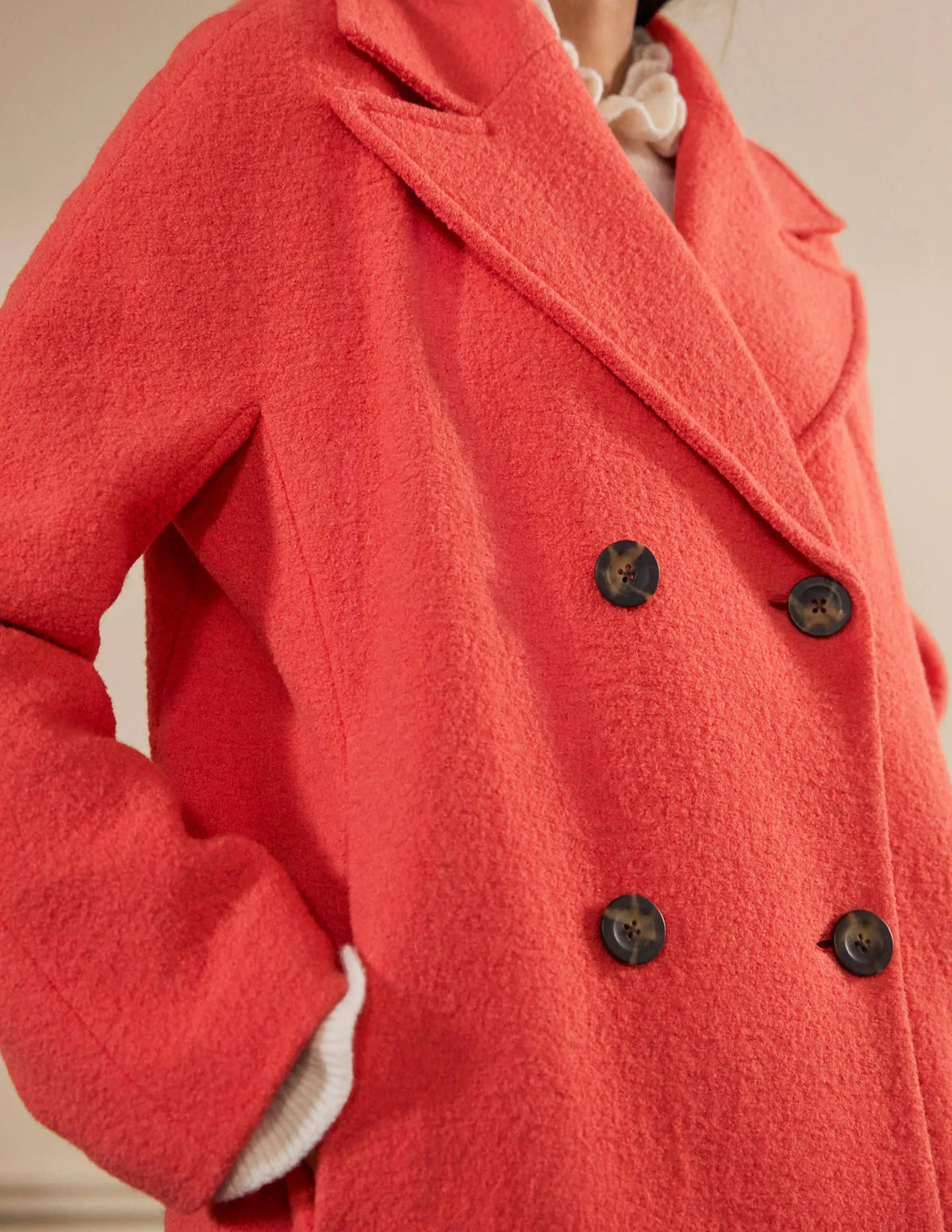 Textured Wool Car Coat-Cherry Red