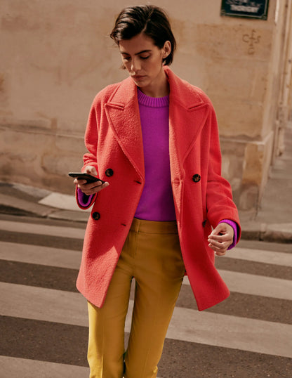 Textured Wool Car Coat-Cherry Red