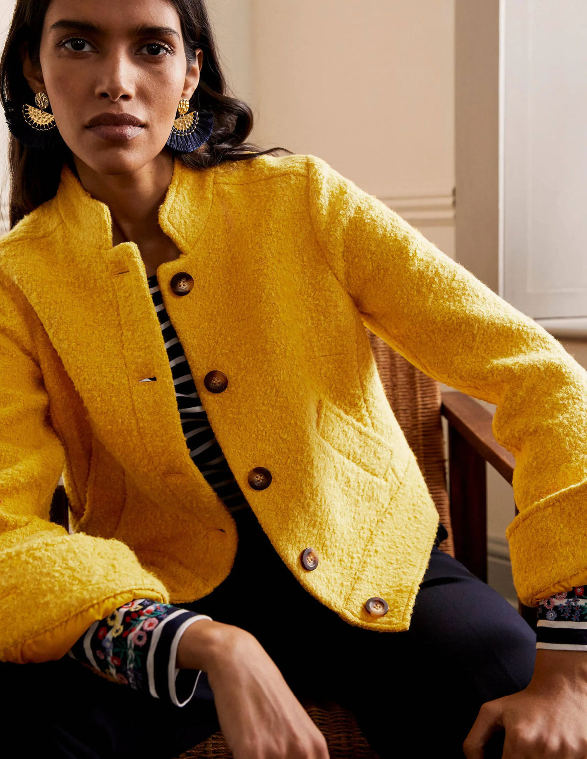 Textured Wool Jacket-Honey Gold