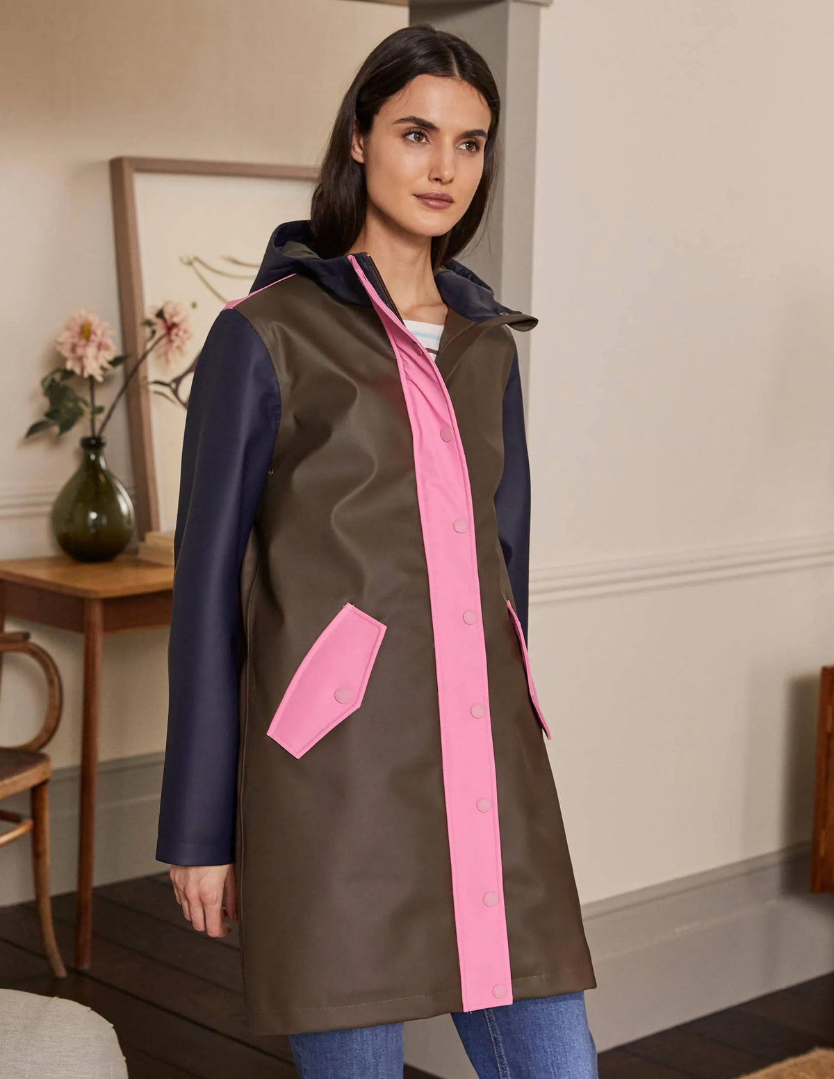 Morris Waterproof Mac-Khaki and Navy Colourblock