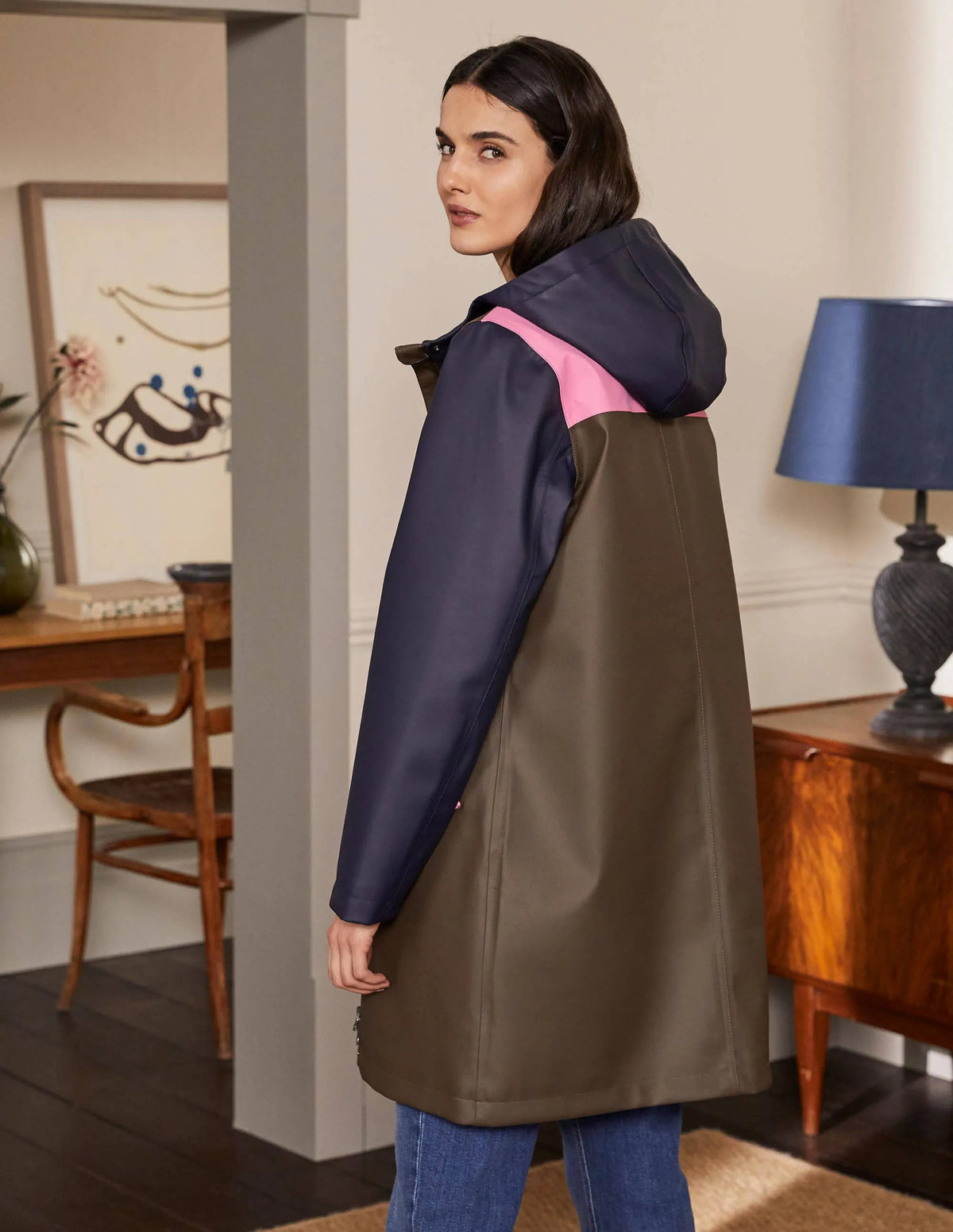 Morris Waterproof Mac-Khaki and Navy Colourblock