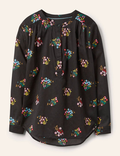 Relaxed Popover Cotton Shirt-Black, Delicate Spring