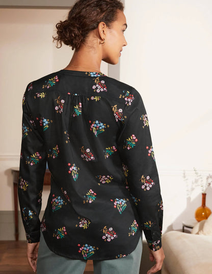 Relaxed Popover Cotton Shirt-Black, Delicate Spring