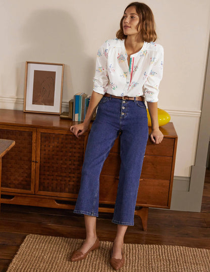 Relaxed Popover Cotton Shirt-Ivory, Delicate Sprig