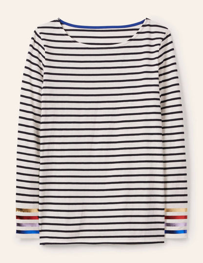 Long Sleeve Breton Top-Multi Stripe Foil Cuff