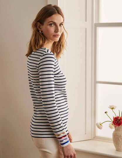 Long Sleeve Breton Top-Multi Stripe Foil Cuff