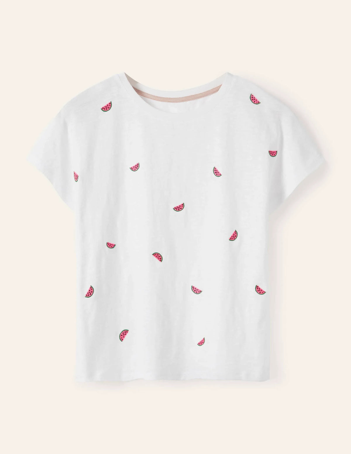 Lena Embroidered Jersey Tee-White, Embroidered Watermelons