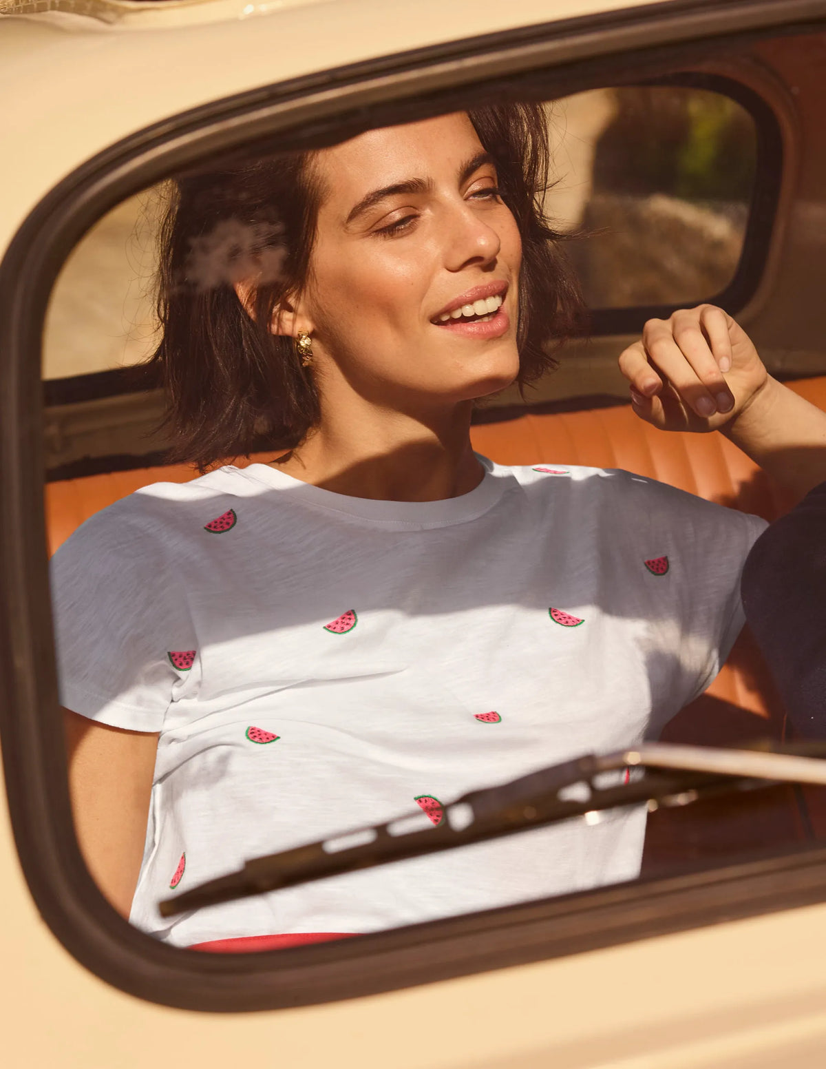 Lena Embroidered Jersey Tee-White, Embroidered Watermelons