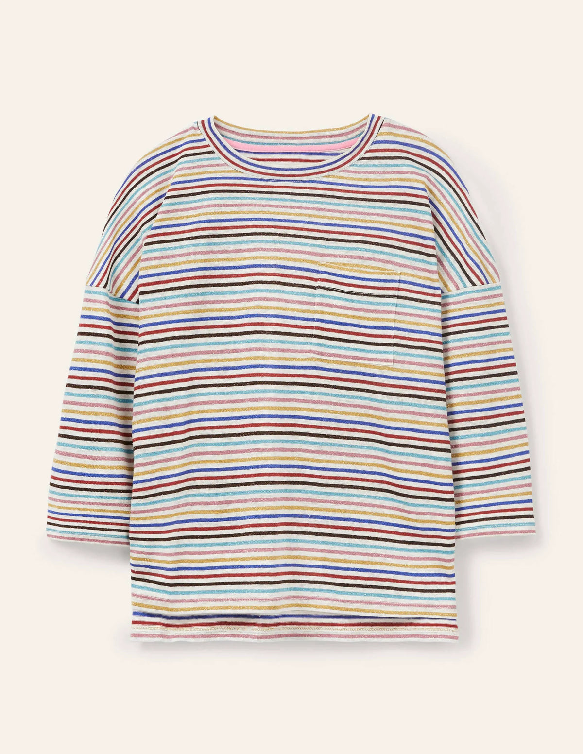 Ottilie Linen Jersey Top-Metallic Rainbow Multi Stripe