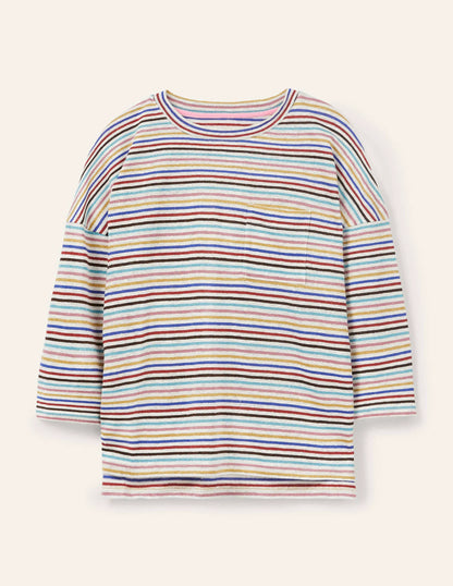 Ottilie Linen Jersey Top-Metallic Rainbow Multi Stripe