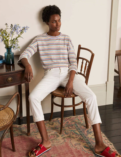 Ottilie Linen Jersey Top-Metallic Rainbow Multi Stripe