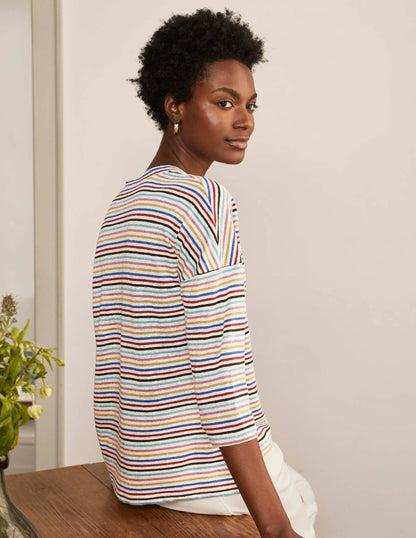 Ottilie Linen Jersey Top-Metallic Rainbow Multi Stripe