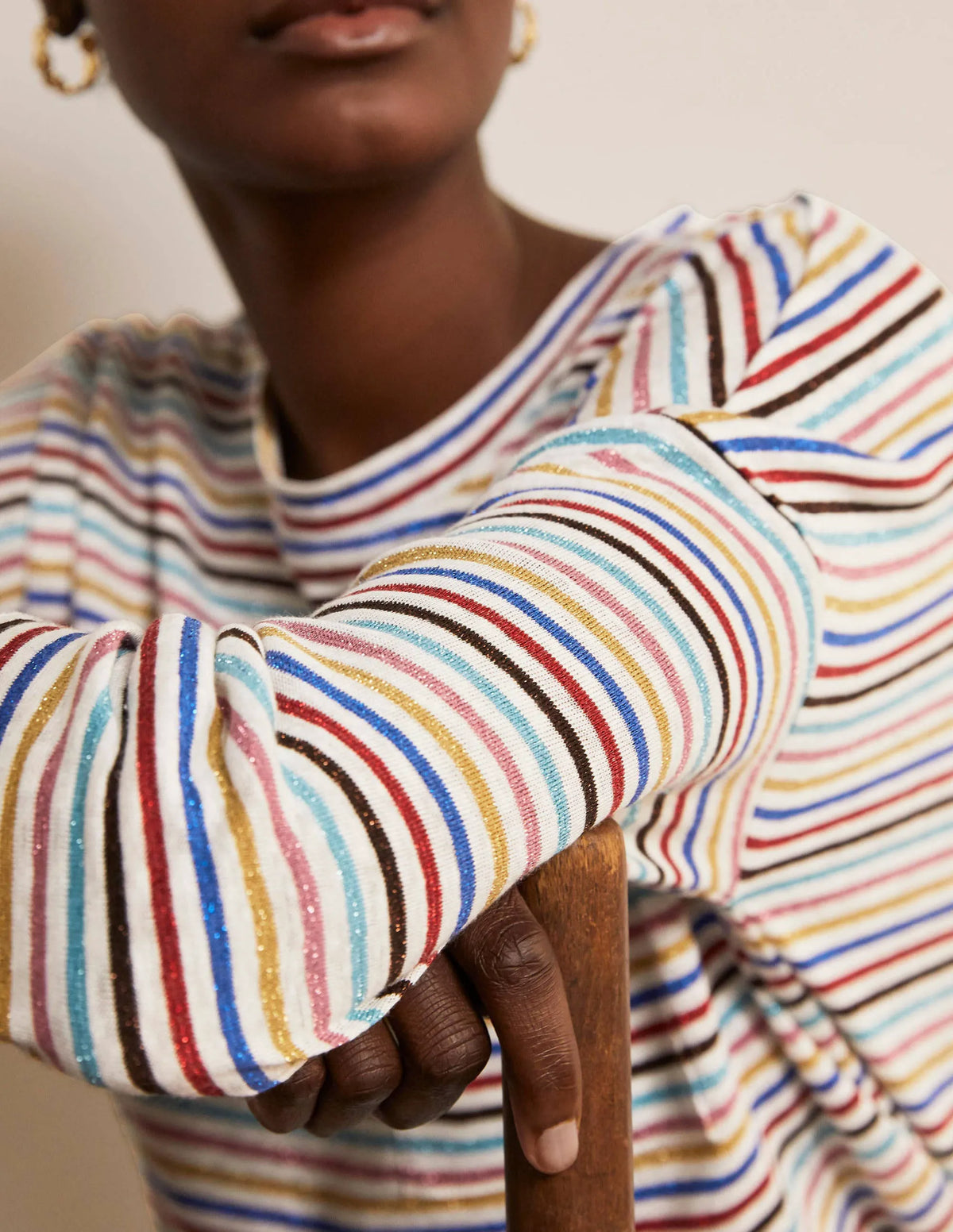 Ottilie Linen Jersey Top-Metallic Rainbow Multi Stripe