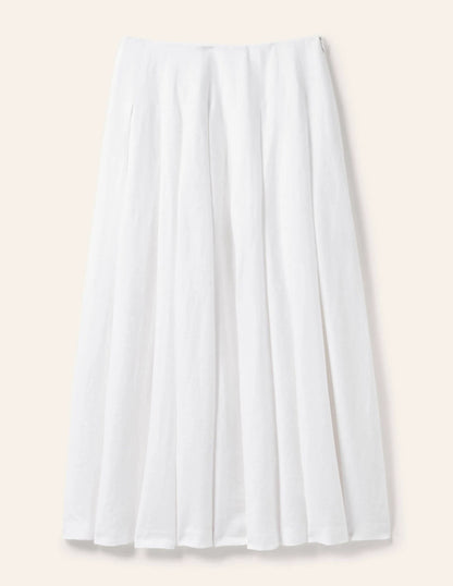 Lydia Linen Pleated Skirt-White