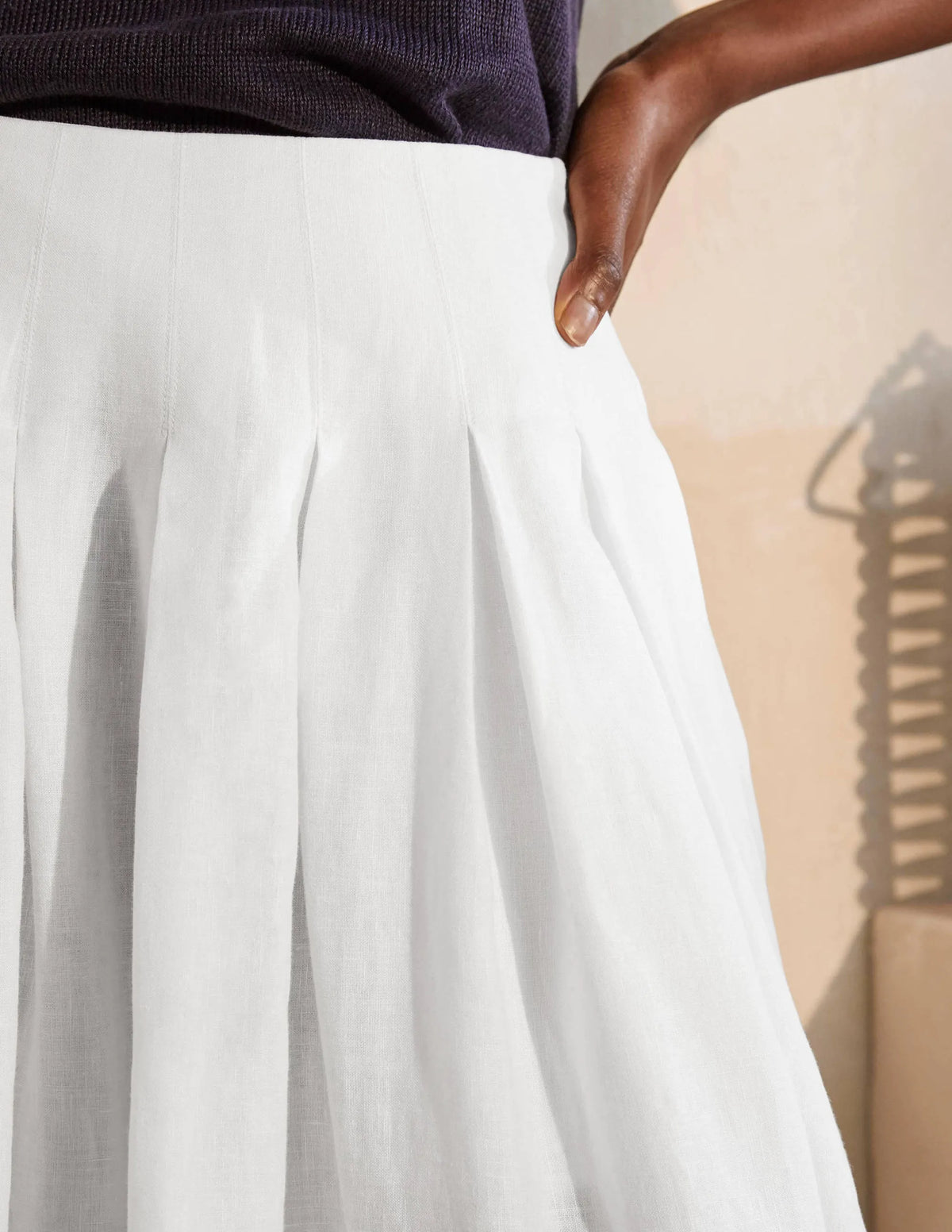 Lydia Linen Pleated Skirt-White