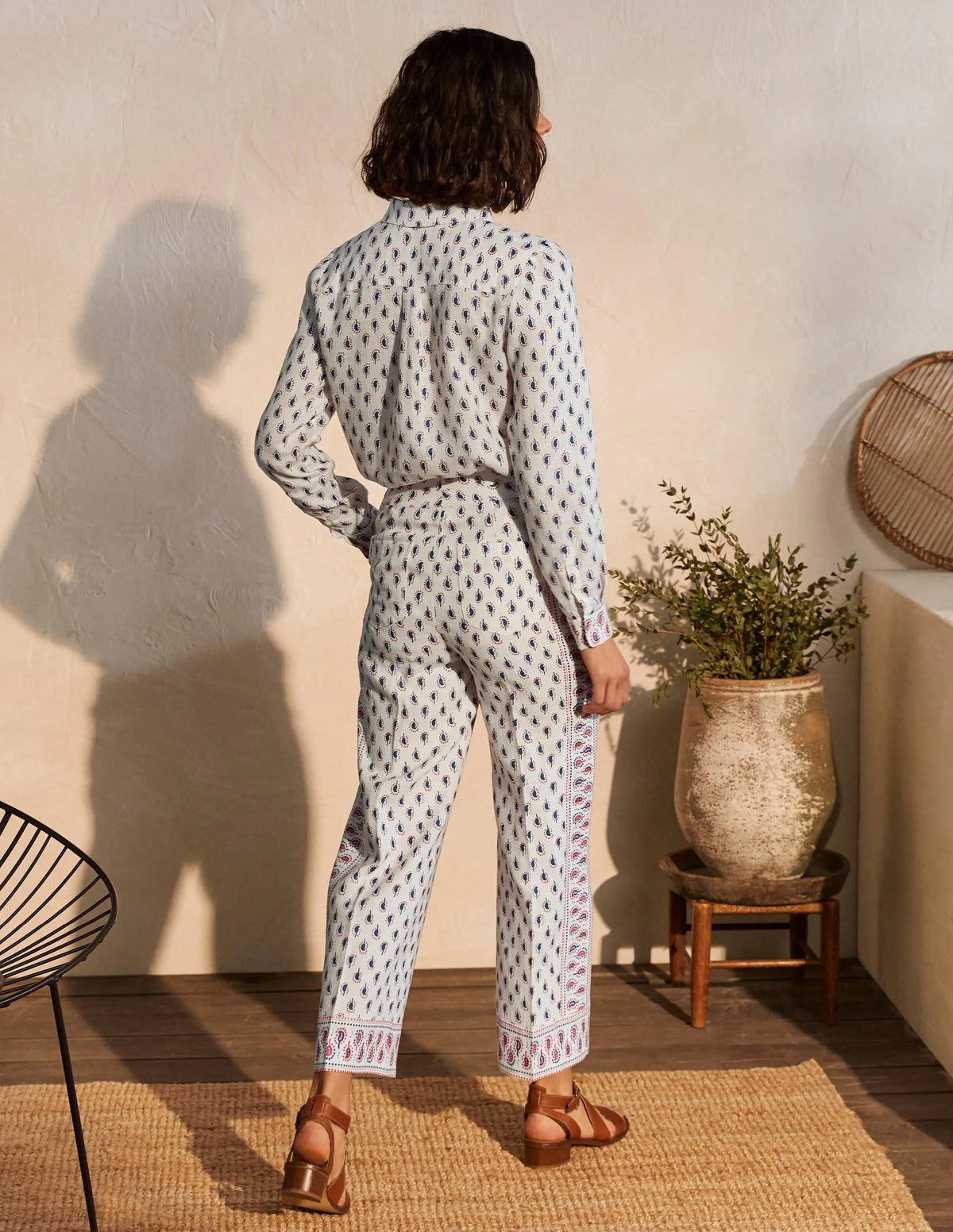 Cornwall Linen Pants-Ivory, Paisley Stamp