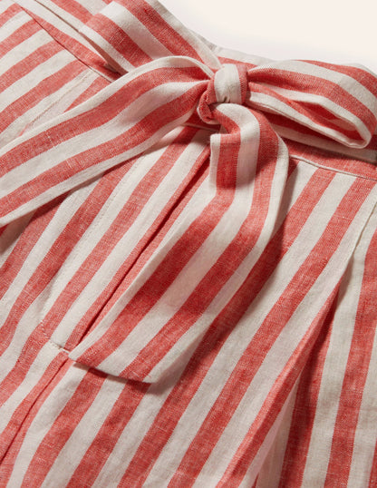 Alma Tie Waist Linen Shorts-Cherry Red Stripe
