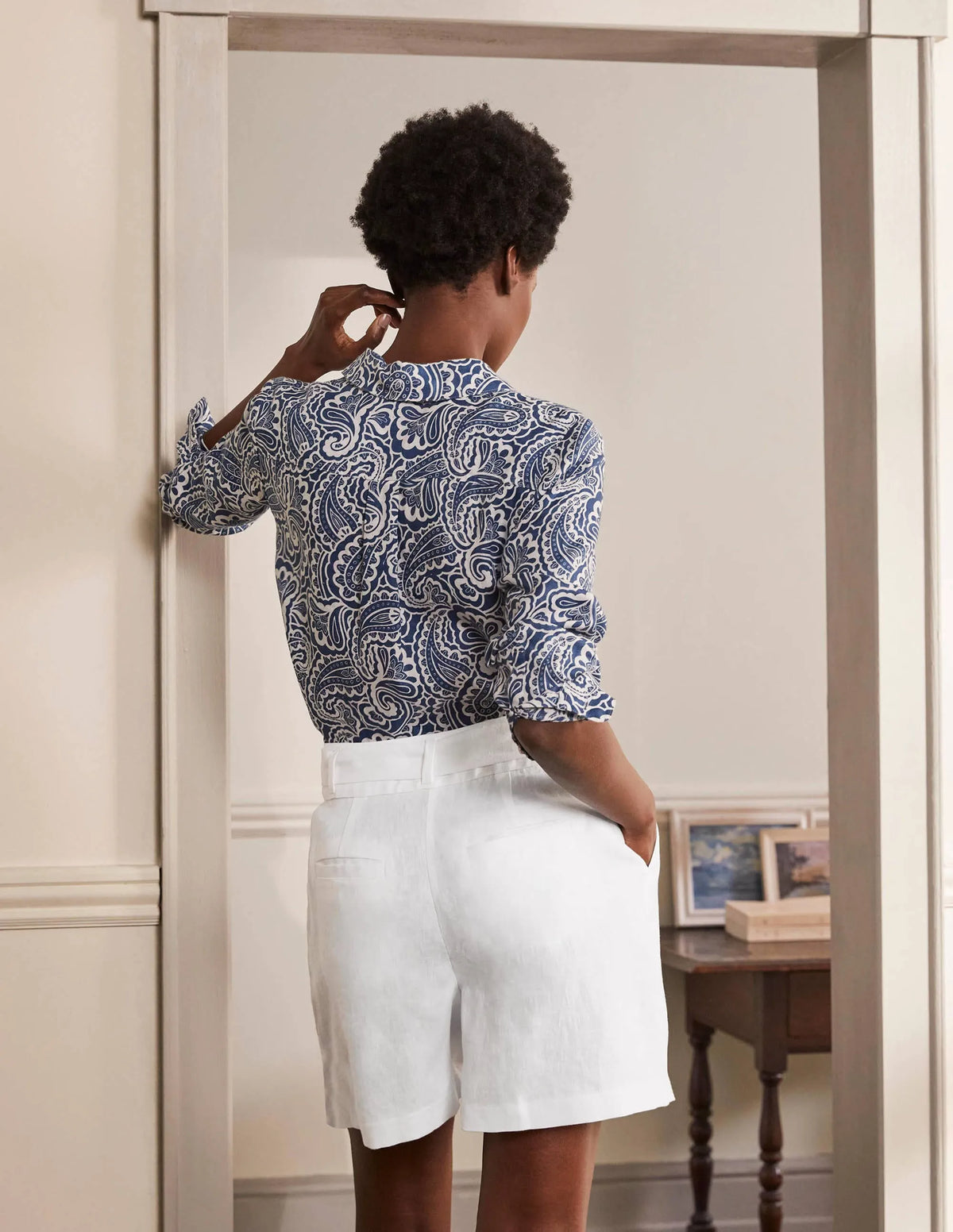 Alma Tie Waist Linen Shorts-White