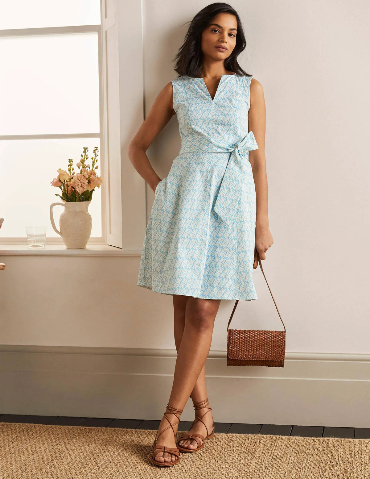 Mischa Belted Dress-Aqua, Swaying Coral